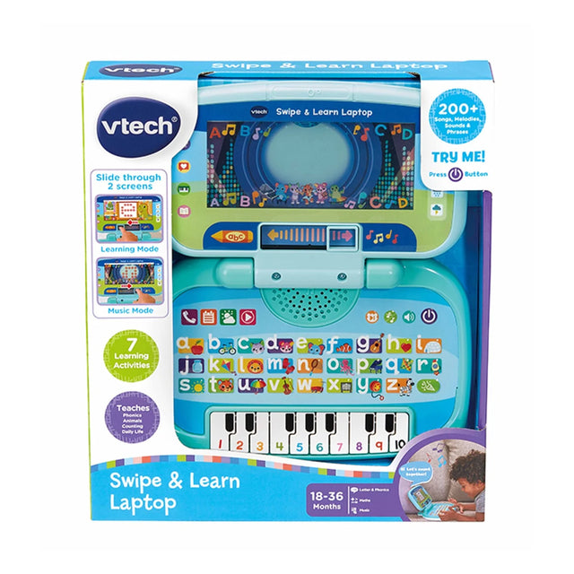 VTech Swipe and Learn Laptop box showing ABC keyboard and music screen – Ireland.