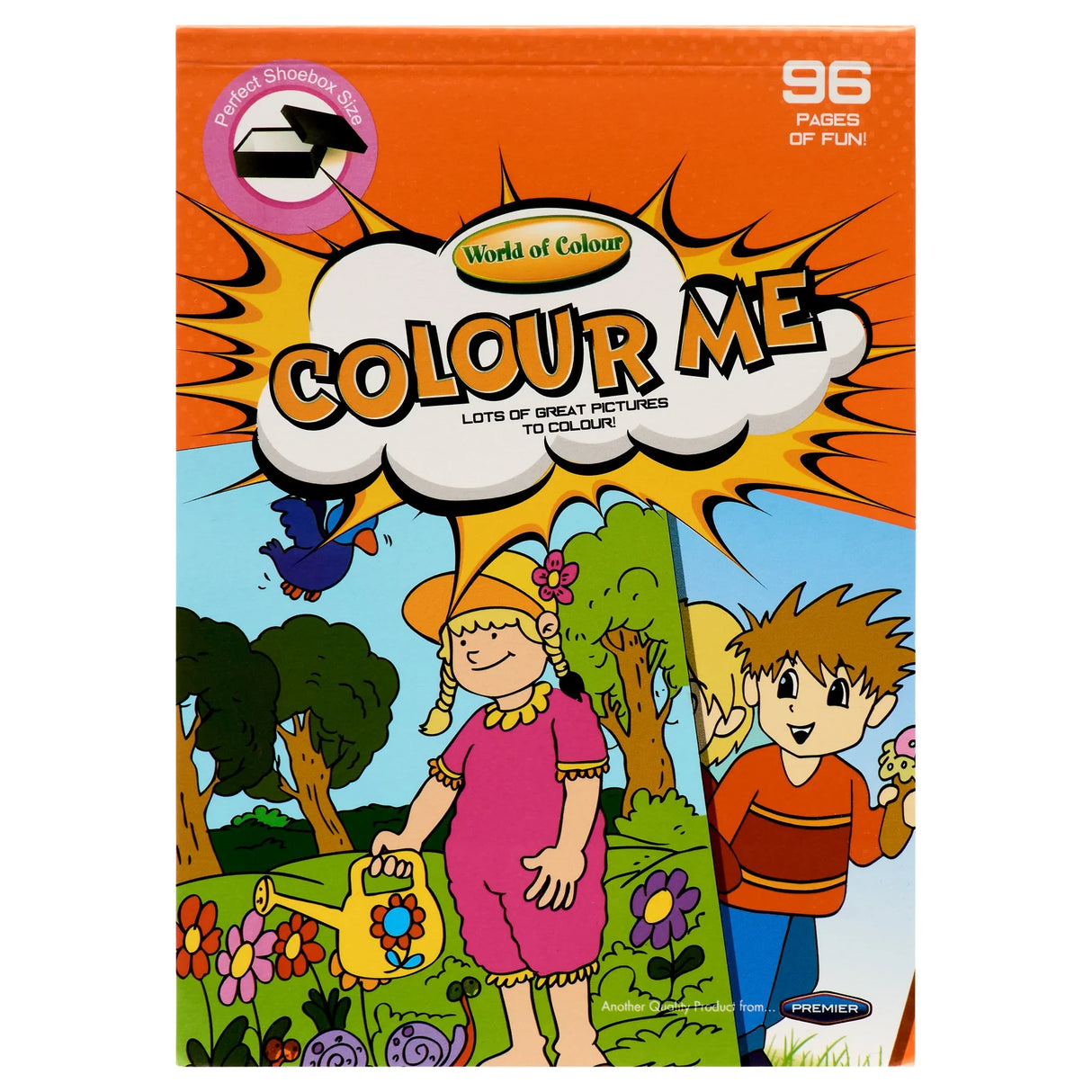 World of Colour My Little Colouring Book front cover with Colour Me title, illustrated children, flowers and 96 pages label