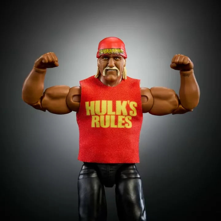 Hulk Hogan posed in “HULK’S RULES” shirt with arms flexed for display in Ireland