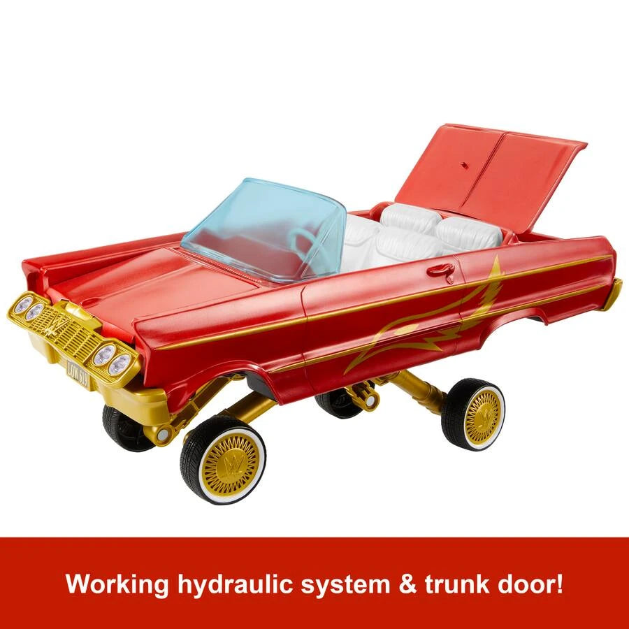 WWE Lucha Low Rider Vehicle with raised hydraulic suspension and open rear trunk