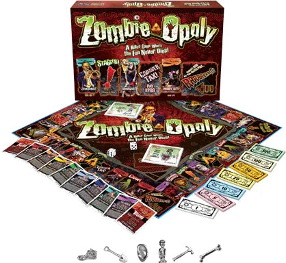 Complete Zombie Opoly set with board, box, cards, money, and custom tokens in Ireland