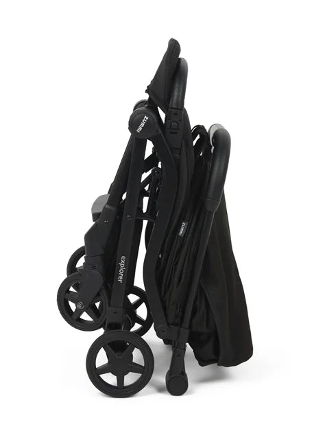 Zummi Explorer Compact Stroller Black folded for travel Ireland