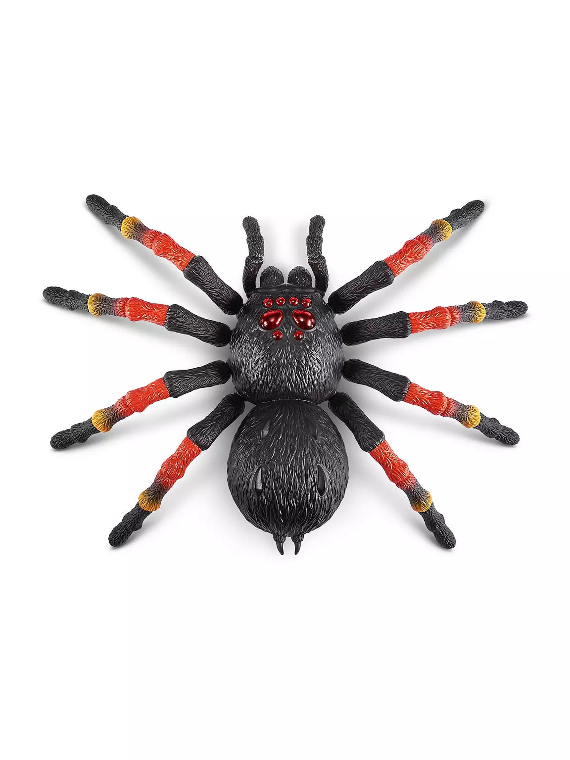 Top view of Zuru Robo Alive Giant Tarantula with black, red and yellow legs