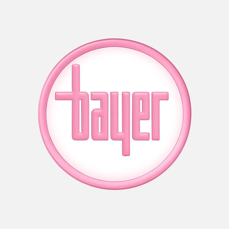 Bayer logo in pink for dolls category on soft grey background – Ireland