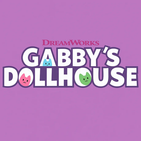 Gabby’s Dollhouse logo with colourful cat faces on purple background – Ireland