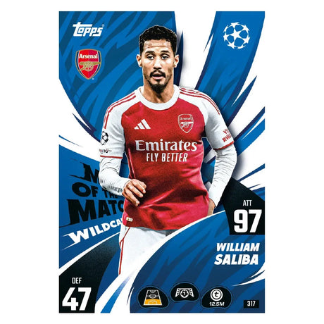 William Saliba Arsenal Match Attax card with 97 ATT and 47 DEF from 2025/26 collection in Ireland