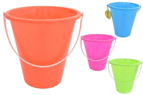 22.5cm Round Neon Colour Bucket image showing a large orange bucket with smaller blue, pink and green bucket colour examples