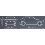 COBI Lancia Delta HF dimensions showing 11 cm length, 6.5 cm width and 4 cm height