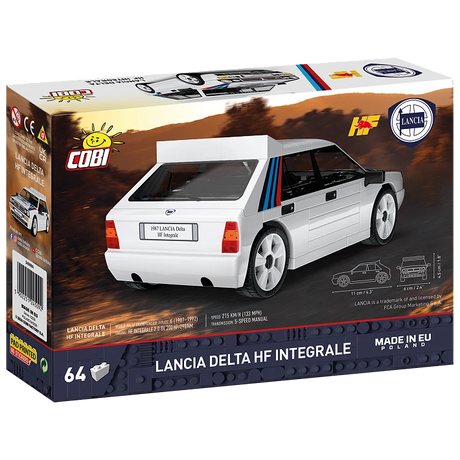 COBI Lancia Delta HF Integrale 64 piece building set box back with white model car