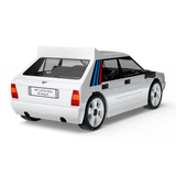 White COBI Lancia Delta HF Integrale model with red and blue graphics viewed from the rear and side