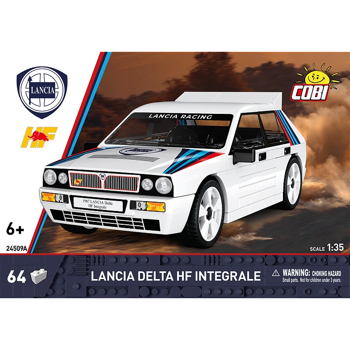 COBI Lancia Delta HF Integrale front packaging panel with white model car