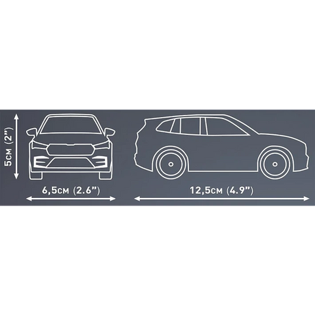 COBI Škoda Enyaq RS dimensions showing 12.5 cm length, 6.5 cm width and 5 cm height