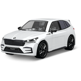 White COBI Škoda Enyaq RS building block model viewed from the front and side