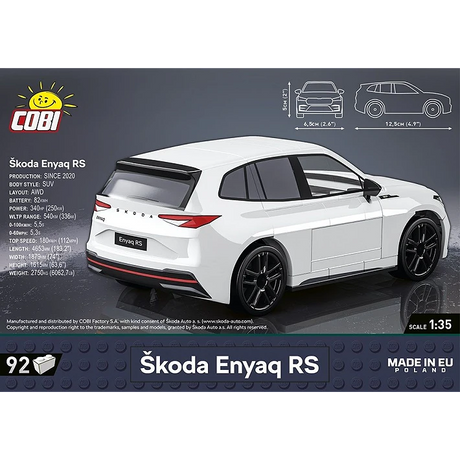 COBI Škoda Enyaq RS rear packaging panel with white model car and product details