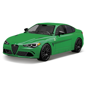 Green COBI Alfa Romeo Giulia Quadrifoglio model viewed from the front and side