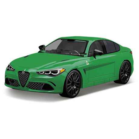 Green COBI Alfa Romeo Giulia Quadrifoglio model viewed from the front and side