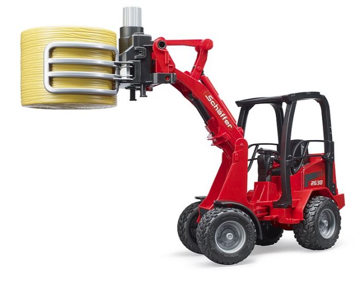 Bruder Schaffer 2630 Compact Loader with Bale Gripper and Bale - 02192