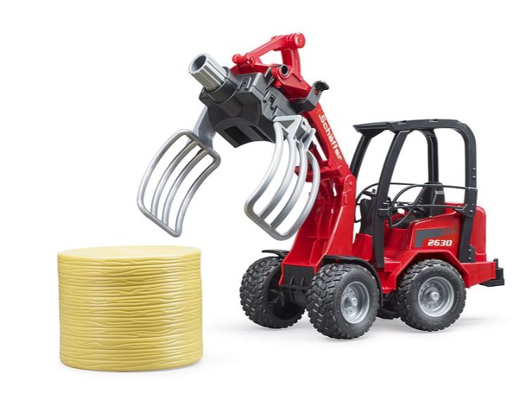 Bruder Schaffer 2630 Compact Loader with Bale Gripper and Bale - 02192