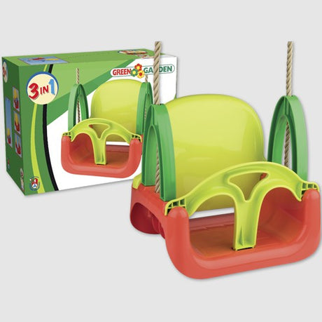 3-in-1 Green Garden Swing Seat boxed with ropes and safety features, Ireland