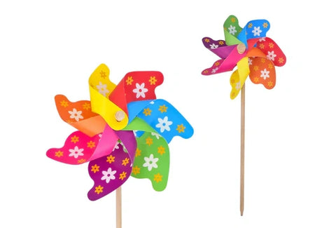 31cm Hot Colour Flower Print Windmill with multicoloured blades and white flower patterns