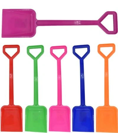 45cm Plastic Sand Spade assorted colours display showing six plastic spades in purple, red, green, pink, blue and orange