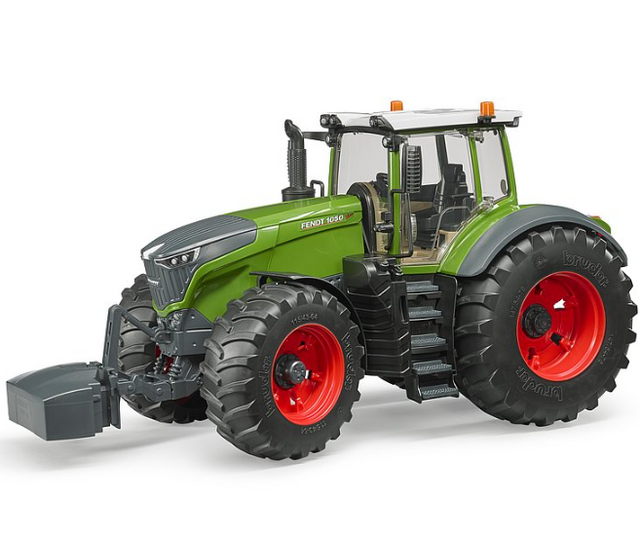Bruder Fendt 1050 Vario model tractor with green body and red wheels on a white background