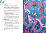 A Fairytale for Everyone illustrated book spread showing a sailing ship surrounded by a large pink and purple sea monster