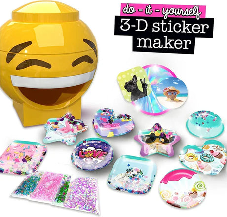 Activity Kings ILY 3D Sticker Maker kit contents with press, stickers, glitter, and gems – Ireland.