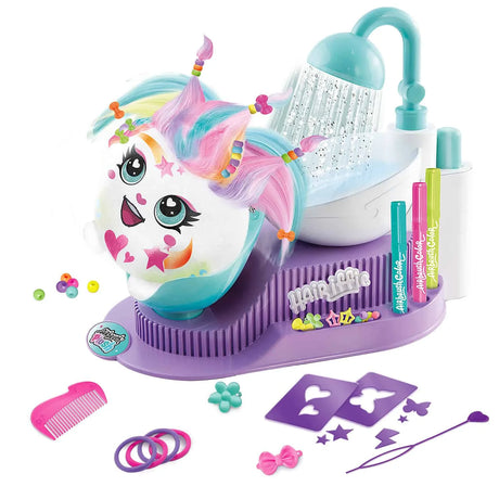 Full layout of salon tools including plush head, stencils, markers, and hair accessories – Ireland