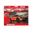 Airfix McLaren 765LT Starter Set box showing McLaren 765LT artwork, Airfix branding, Starter Set text and included paints, glue and brush pictured on the packaging