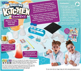 Back of Amazing Kitchen Chemistry box showing the 40 experiment kit contents, chemistry equipment, colour activity guide and children carrying out experiments