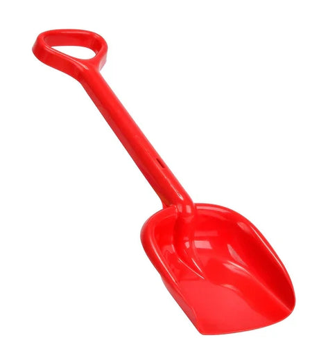 Single red plastic spade on a plain background