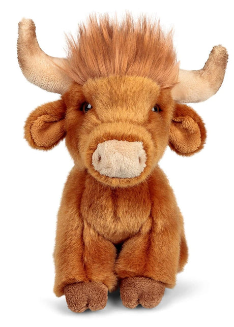 Animigos World of Nature Highland Cow plush front close up with cream muzzle and shaggy hair