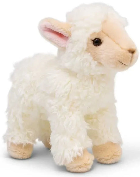 Animigos World of Nature lamb plush angled front view with cream face and white fleece
