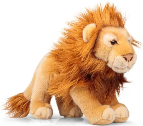 Animigos World of Nature male lion plush shown from the side with full mane and tail