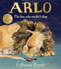 Cover of Arlo the Lion Who Couldn't Sleep by Catherine Rayner showing a tired lion resting under a deep blue starry night sky