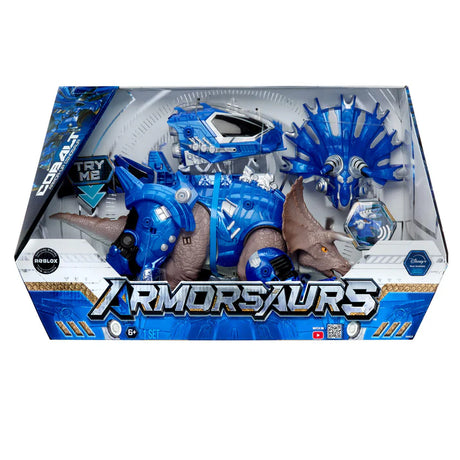 Armorsaurs Armor-Up Triceratops Dinosaur Cobalt toy figure shown in boxed packaging