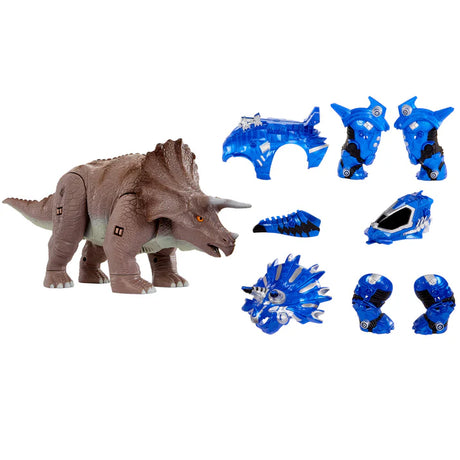 Armorsaurs Armor-Up Triceratops Dinosaur Cobalt toy figure with blue armour parts laid out beside it