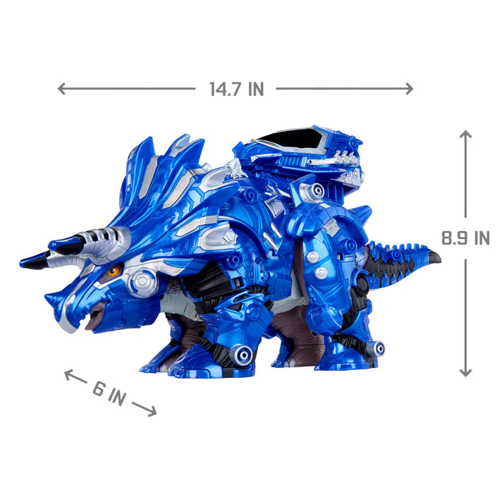 Armorsaurs Armor-Up Triceratops Dinosaur Cobalt toy figure with length, height and width measurements shown