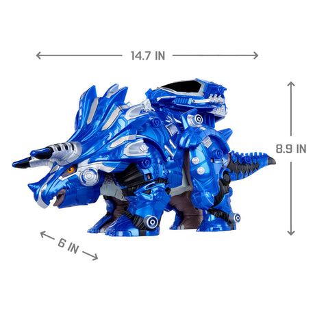 Armorsaurs Armor-Up Triceratops Dinosaur Cobalt toy figure with length, height and width measurements shown
