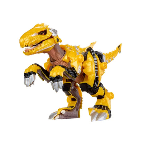 Front three quarter view of the Armorsaurs Armor-Up Yellow Raptor Dinosaur Blaze toy figure