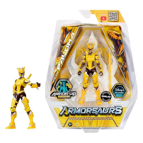 Armorsaurs Raptor Pilot Paloma Silva figure shown in boxed packaging with yellow armour parts
