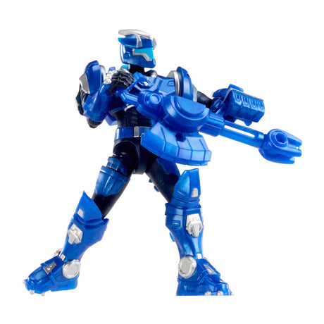 Armorsaurs Triceratops Pilot TJ figure standing with a blue axe weapon and blue armour