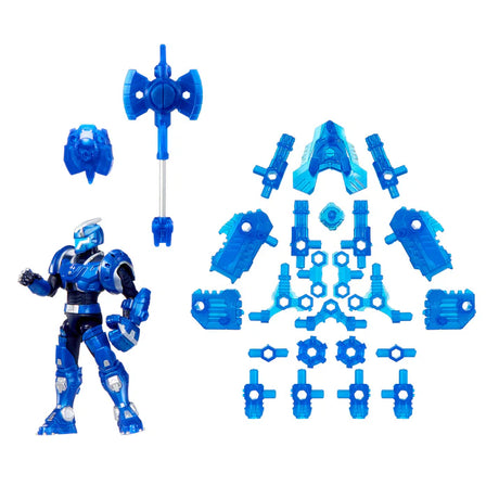 Armorsaurs Triceratops Pilot TJ figure beside blue armour parts and accessories