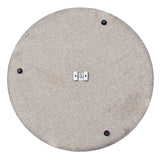 Rear of the circular Arrow180 dartboard showing its grey backing, central metal mounting bracket and three black support fittings.