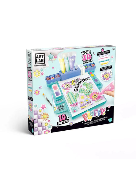 Front view of Art Lab Fluffy Paint Studio box showing colourful 3D art designs in Ireland