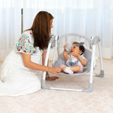 Asalvo Daddy Hippo Musical Baby Swing shown with a baby and adult during use