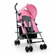 Asalvo Freedom Candy pink and grey stroller angled front view with black double wheels