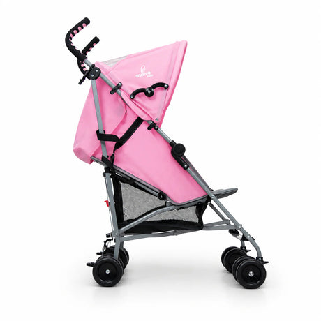 Asalvo Freedom Candy pink stroller side view showing canopy and rear frame