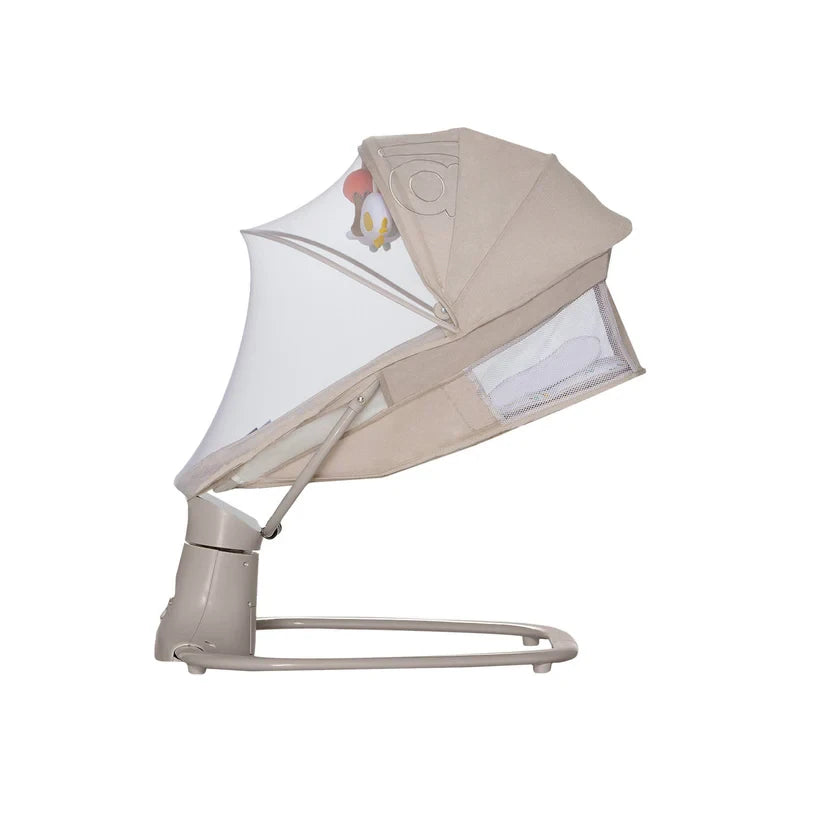 Asalvo Kahlo Trees baby bouncer folded side view with canopy and beige frame